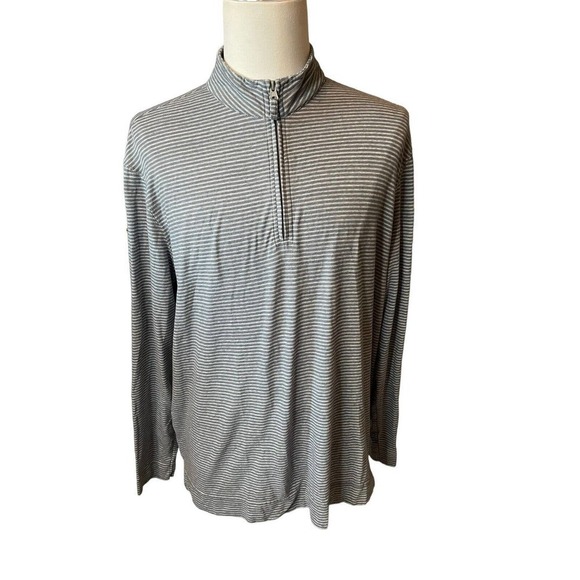 Johnnie-O Hangin Out Harvell Quarter Zip Shirt Men's XL Gray Striped Pullover - Picture 1 of 8